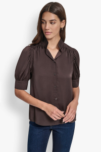 PUFF SLEEVE COLLARLESS SHIRT
