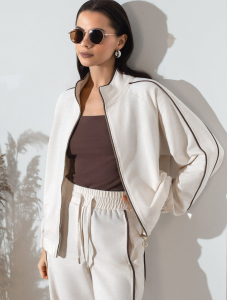 Свободный бомбер с лампасами на молнии из петельчатого футера двухнитки с эластаном