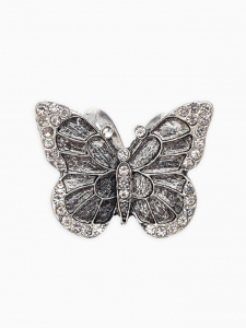 Кольцо для платка «Бабочка», белое в чернёном серебре