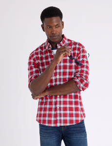 LONG SLEEVE SLUB POPLIN PLAID SHIRT