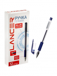 Ручка гелевая LANCER, синий стержень, узел 0.5 мм, резиновый упор