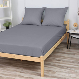 Простыня на резинке Серый сатин