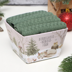 Набор кухонных полотенец «Доляна», хаки, 35?60 см - 4 шт., 100% хлопок, вафля 220 г/м?