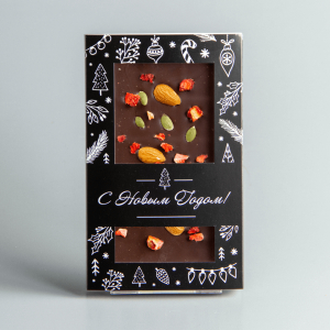 Тёмный шоколад с клубникой, миндалём и семечками тыквы, новогодняя коробочка #19