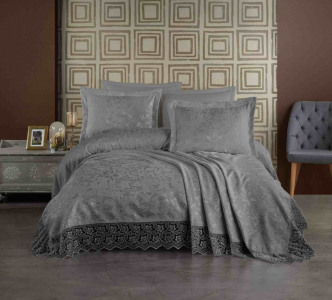 Покрывало EFOR Pique Bedspread LEYLA (240*260) с наволочками антрацит ANTRASIT