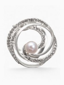 Зажим для платка «Жемчужный завиток», цвет белый в матовом серебре