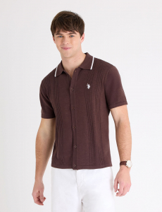 BUTTON FRONT COTTON SLUB POLO SHIRT