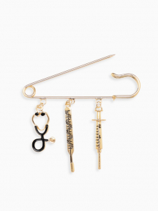 Булавка с подвесками «Медицина», 7 см, цвет чёрный золото