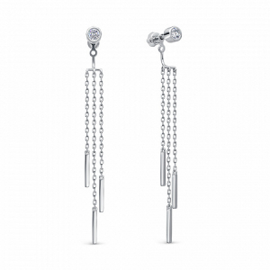 Серьги с фианитом родированные серебро 925*