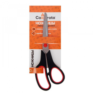 УЦЕНКА Ножницы канцелярские 21 см, «Комфорт», эргономичные пластиковые ручки (прорезиненные), чёрная, красная