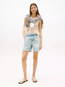 High-Rise Belted Denim Short