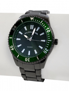 MENS SILVER LINK WATCH WITH GREEN FACE