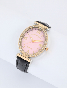 LADIES BLACK EMBOSSED STRAP WATCH