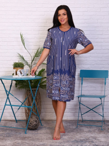 Халат женский на молнии, купон, индиго (798-1)