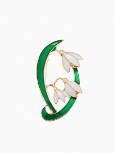 Брошь «Подснежники» трио, цвет бело-зелёный в золоте