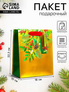 Пакет подарочный с тиснением, «Новогодний букет», люкс, 18?22.3?10 см
