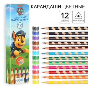 Цветные карандаши, 12 цветов, трехгранные, «Щенячий патруль»