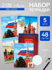 Тетради 48 листов в клетку «Россия», серые листы, 5 штук