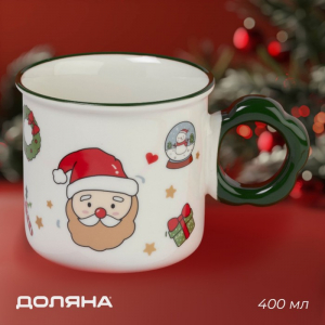 Кружка новогодняя Доляна «Веселый дедушка», 400 мл, 14.5?10?9 см, белая