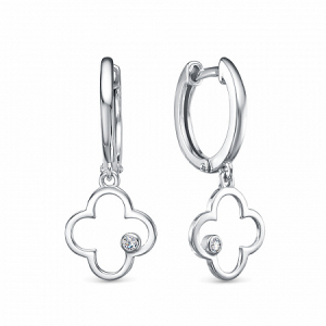 Серьги с фианитом родированные серебро 925*