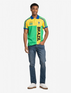 BRAZIL VERTICAL COLOR BLOCK PIQUE POLO SHIRT