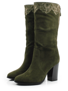 02-YF118-051 DK. GREEN Сапоги демисезонные женские (натуральная замша, байка)