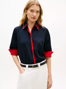 Long-Sleeve Contrast Crepe Shirt