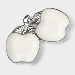 Менажница 2 ячейки «Яблоки», 25.5?14.5?3.5 см, керамика, белая