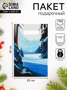 Пакет подарочный новогодний «Зимний лес», полиэтиленовый с вырубной неусиленной ручкой, 20?30 см