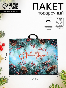 Пакет новогодний «Голубая ель», полиэтиленовый с петлевой ручкой, 71?55 см