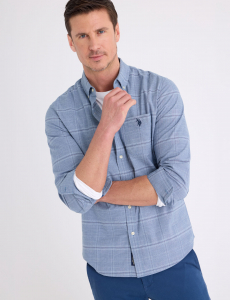 LONG SLEEVE COTTON STRETCH GLEN PLAID SHIRT