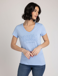 USPA LACE APPLIQUE V-NECK T-SHIRT