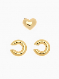 Набор серьги и каффы 3 шт. «Бублик» сердце, цвет золото