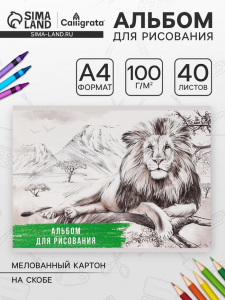 Альбом для рисования Calligrata «Лев» А4, 40 листов на скрепке, обложка мелованный картон, внутренний блок офсет 100 г/м?