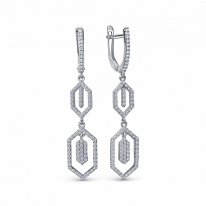 Серьги с фианитом родированные серебро 925*