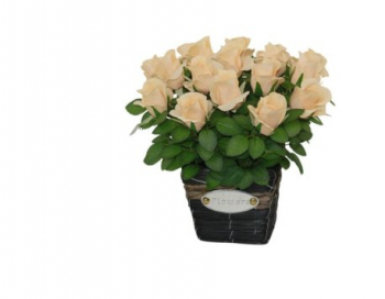 Искусственные цветы, Кашпо черное с розами 
