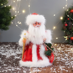 Дед Мороз под ёлку «Зимнее волшебство. Новогодняя игрушка в шубе, с мешком» двигается, 30 см, красный