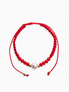 Браслет-оберег «Красная нить» женский, защита, бусина, цвет красно-белый, d=6