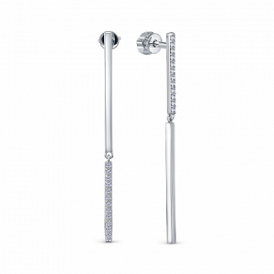 Серьги с фианитом родированные серебро 925*