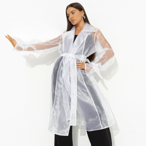 Кардиган из органзы, Разворот к счастью (белый, с поясом)