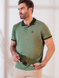 Футболка поло с воротником на пуговицах из полотна пике с меланжевым плетением с эластаном