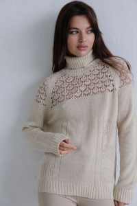 10294 Свитер с ажурной кокеткой бежевый (остаток: 42-44)