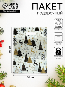 Пакет подарочный новогодний «Сочельник», полиэтиленовый с вырубной ручкой, 30?40 см, 50 мкм