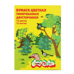 Бумага цветная двусторонняя А4, 12 листов, 12 цветов 