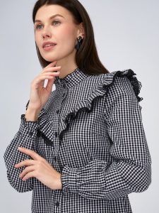 Блузка из хлопка с кружевом OD-896-1 ч/б клетка