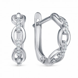 Серьги с фианитом родированные серебро 925*