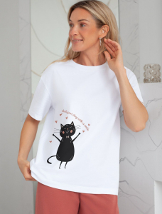 Футболка с принтом свободная эластичная из премиального хлопка