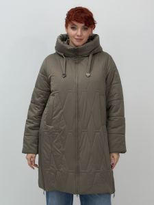 Пальто зимнее утепленное женское большого размера коричневого цвета 7699K