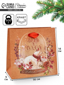 Пакет подарочный новогодний крафтовый квадратный «С Новым годом», 14?14?9 см