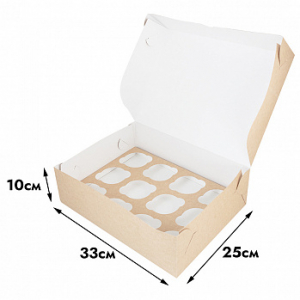 Коробка для 12 капкейков, крафт без окна